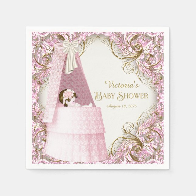 Servilleta De Papel Baby Shower rosa y dorado (Anverso)