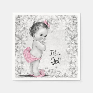 Servilleta De Papel Baby Shower rosa y gris vintage