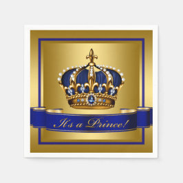 Servilleta De Papel Baby Shower Royal Blue and Gold Crown