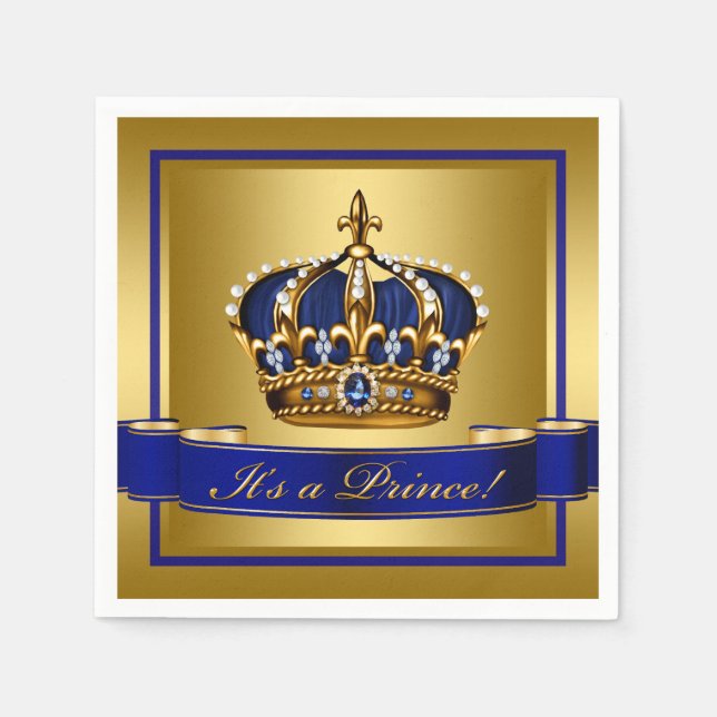 Servilleta De Papel Baby Shower Royal Blue and Gold Crown (Anverso)
