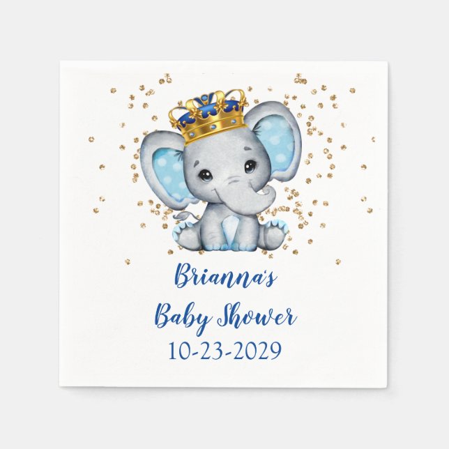 Servilleta De Papel Baby Shower Royal Blue Elephant Boy (Anverso)