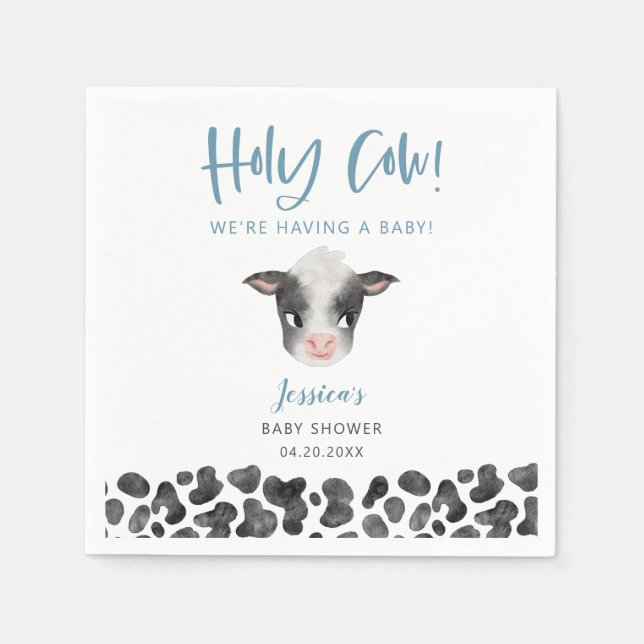 Servilleta De Papel Baby Shower Rustic Blue Holy Cow (Anverso)