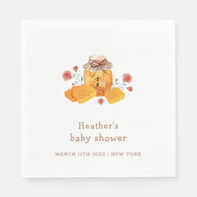 Servilleta De Papel Baby Shower Rustic Little Wildflower Honey Bee (Anverso)
