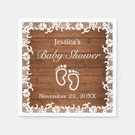 Servilleta De Papel Baby Shower Rustic Wood & White Lace