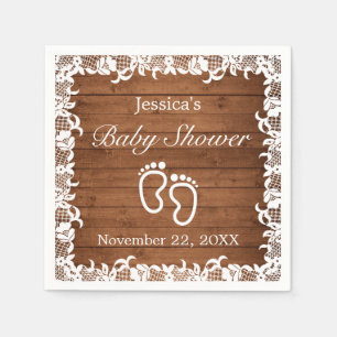 Servilleta De Papel Baby Shower Rustic Wood & White Lace