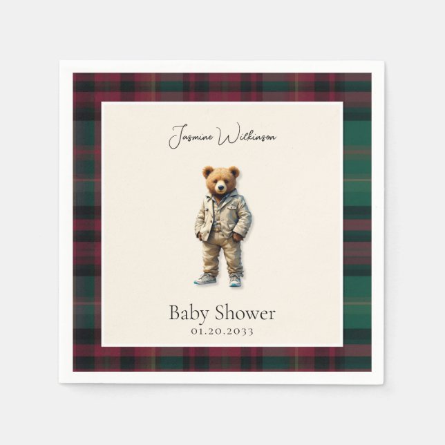 Servilleta De Papel Baby Shower rústico de Teddy (Anverso)