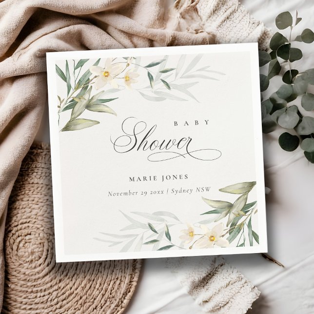Servilleta De Papel Baby Shower Rústico White Greenery Floral Bunch (Subido por el creador)