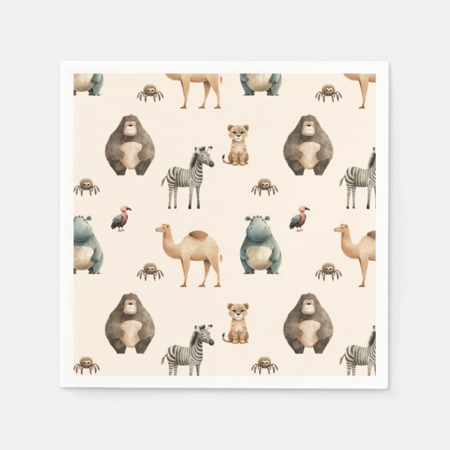 Servilleta De Papel Baby Shower Safari Cute Animals (Anverso)