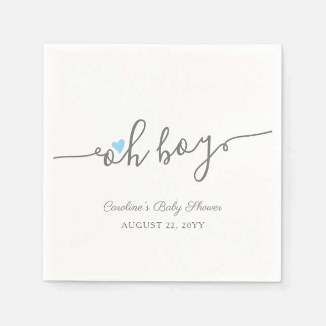 Servilleta De Papel Baby Shower Simple Blue Heart Boy (Anverso)