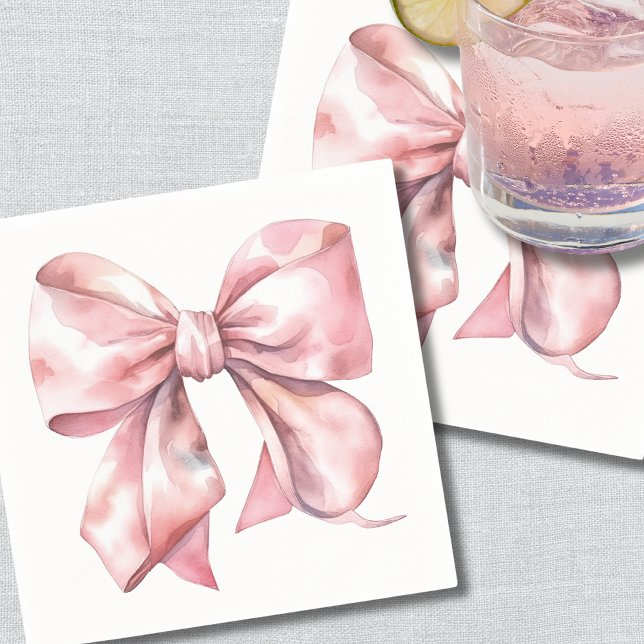 Servilleta De Papel Baby Shower simple de color rosa (Simple Pink Bow Baby Shower Napkins)