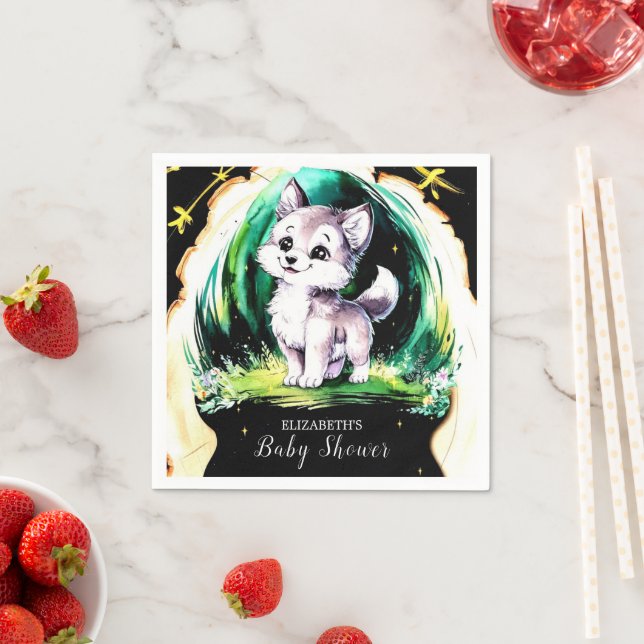 Servilleta De Papel Baby Shower simple de pequeños lobos (In situ)