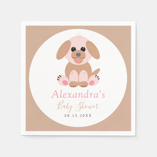 Servilleta De Papel Baby Shower Simple Personalizado Puppy Neutral (Anverso)