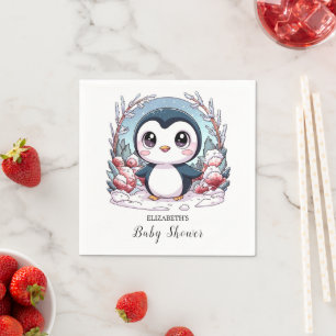 Servilleta De Papel Baby Shower simple pingüino encantado