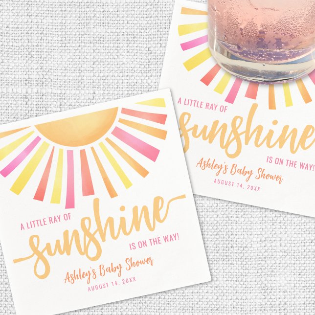 Servilleta De Papel Baby Shower Sol Brillante Rosa (Sunshine Bright Pink Baby Shower Napkins)