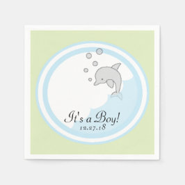 Servilleta De Papel Baby Shower Standard Cocktail Napkin Dolphin Bl/Gr