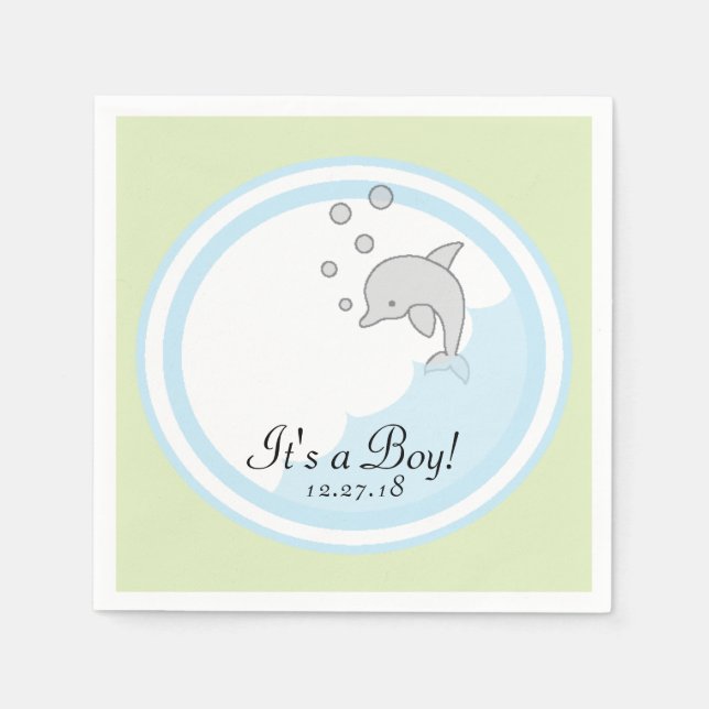 Servilleta De Papel Baby Shower Standard Cocktail Napkin Dolphin Bl/Gr (Anverso)