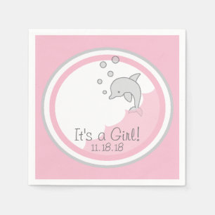 Servilleta De Papel Baby Shower Standard Cocktail Napkin Dolphin Pk/Gr