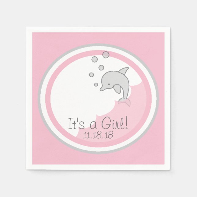 Servilleta De Papel Baby Shower Standard Cocktail Napkin Dolphin Pk/Gr (Anverso)