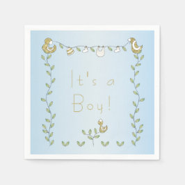 Servilleta De Papel Baby Shower Standard Napkin AZUL "Gold Birds"