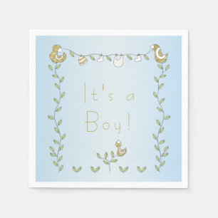 Servilleta De Papel Baby Shower Standard Napkin BLUE "Gold Birds"