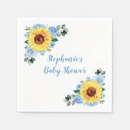 Servilleta De Papel Baby Shower Sunflower Dusty Blue Personalizado