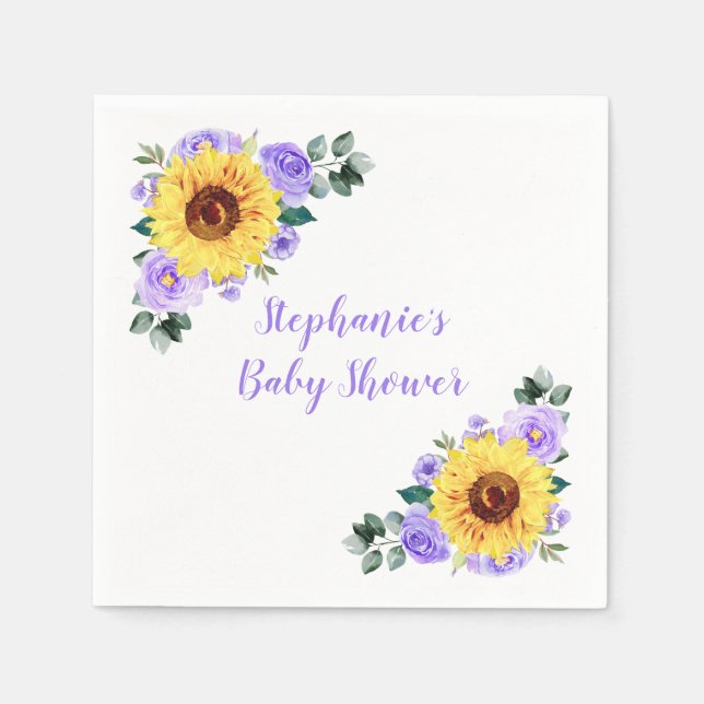 Servilleta De Papel Baby Shower Sunflower Purple Floral personalizada (Anverso)