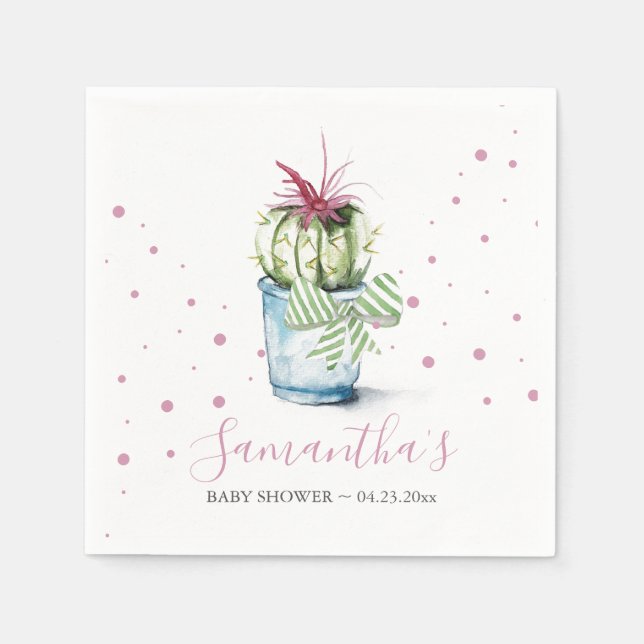 Servilleta De Papel Baby Shower Tema de Cactus Rosado (Anverso)