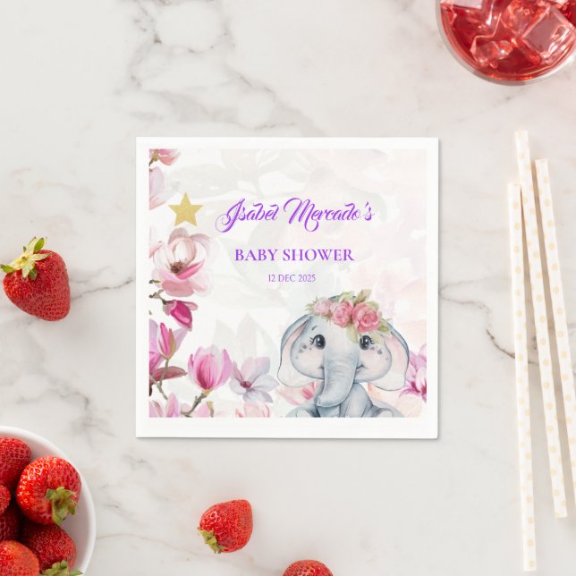 Servilleta De Papel Baby Shower Towel with Floral Elephant (In situ)