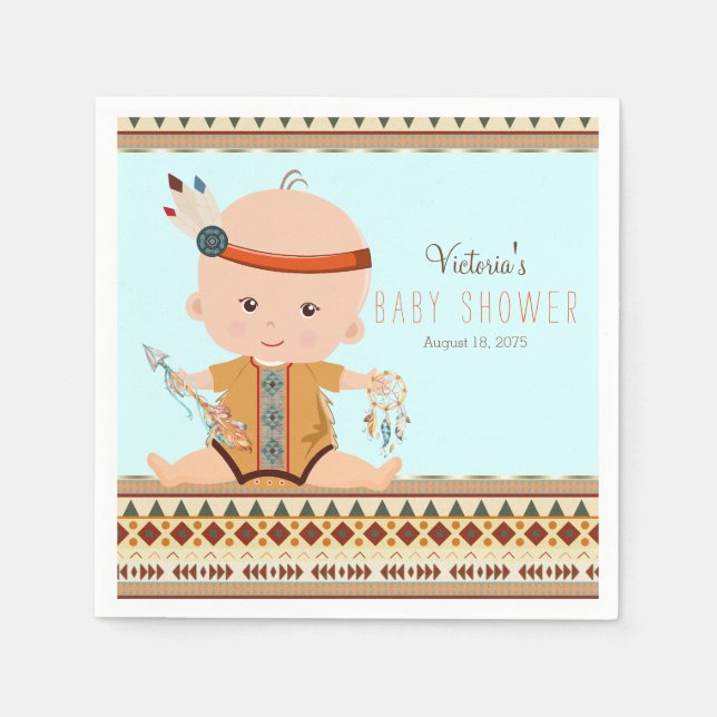 Servilleta De Papel Baby Shower Tribal Boho (Anverso)