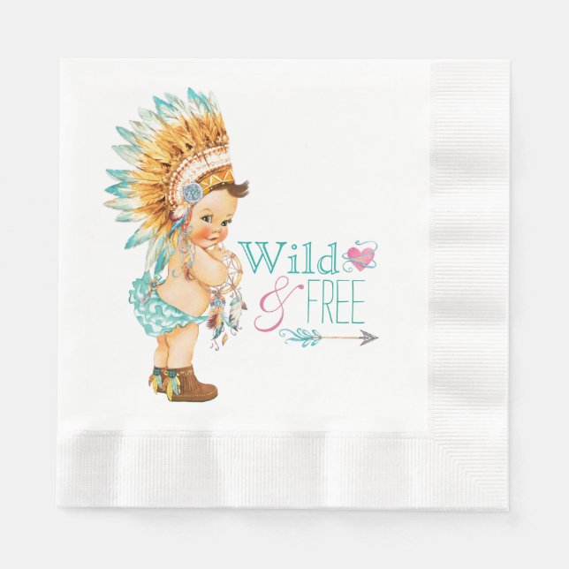 Servilleta De Papel Baby Shower tribal chicas (Anverso)
