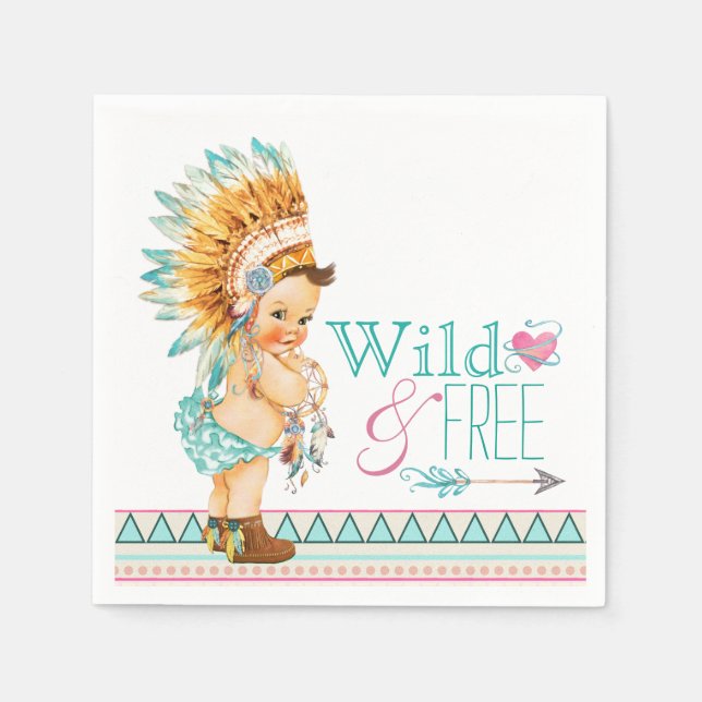 Servilleta De Papel Baby Shower tribal chicas (Anverso)