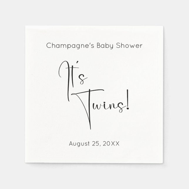 Servilleta De Papel Baby Shower Twins Modern Script (Anverso)