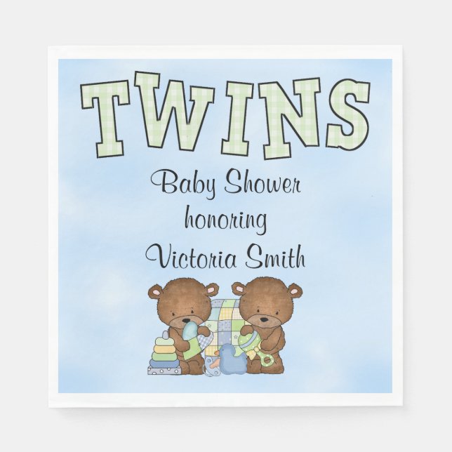 Servilleta De Papel Baby Shower Twys Boys Teddy Bear (Anverso)