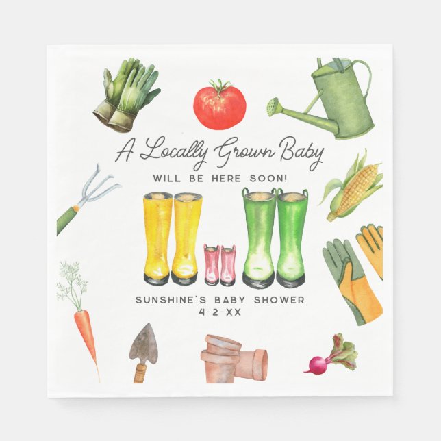 Servilleta De Papel Baby Shower vegetal de los boots rosados cultivado (Anverso)