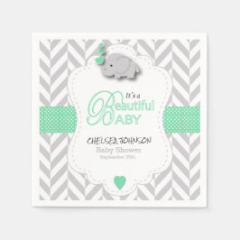 Servilleta De Papel Baby Shower verde, blanco y gris