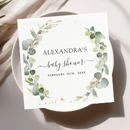 Servilleta De Papel Baby Shower Verde Eucalipto Boho Rústico