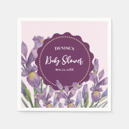 Servilleta De Papel Baby Shower Watercolor Morado Irises Botánico favo
