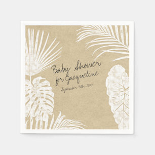 Servilleta De Papel Baby Shower Watercolor Tropical Leaf Coastal Kraft