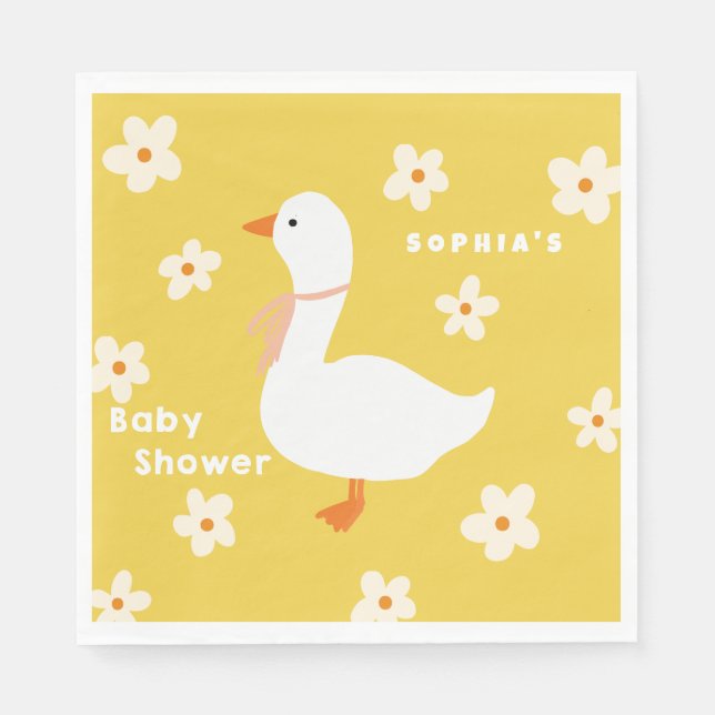 Servilleta De Papel Baby Shower White Goose and Daisies (Anverso)