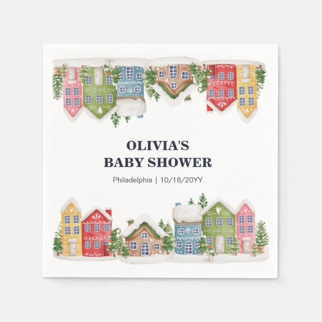 Servilleta De Papel Baby Shower Winter snowvillage (Anverso)