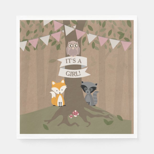 Servilleta De Papel Baby Shower Woodland inspirado en cardstock - Chic (Anverso)