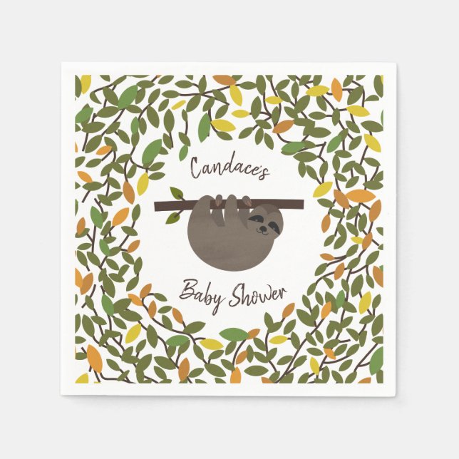 Servilleta De Papel Baby Sloth Autumn Greenery Baby Shower (Anverso)