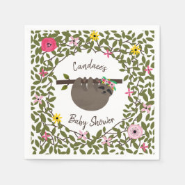 Servilleta De Papel Baby Sloth Floral Greenery Baby Shower