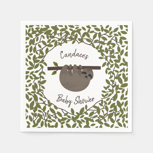 Servilleta De Papel Baby Sloth Green Baby Shower (Anverso)