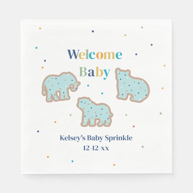 Servilleta De Papel Baby Sprinkle Animal Cookies Boy Baby Shower (Anverso)