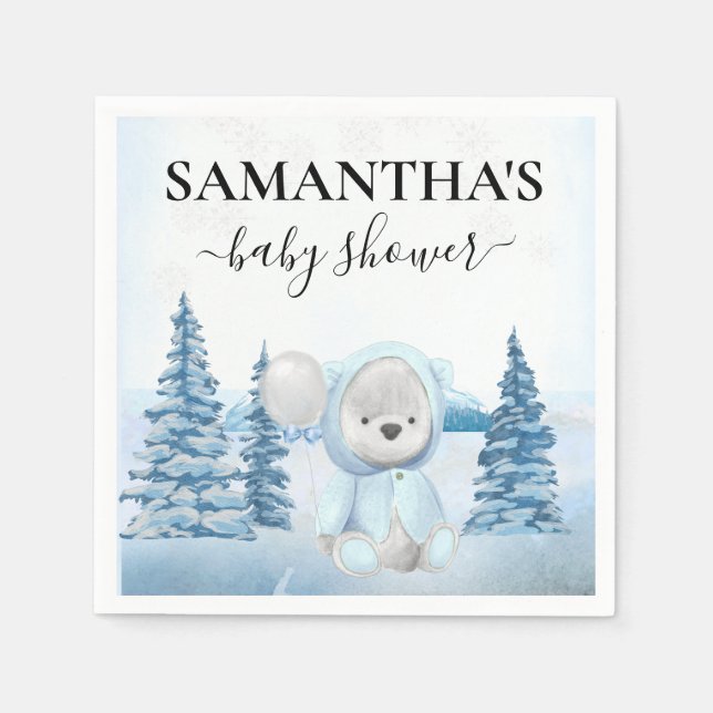 Servilleta De Papel Baby Teddy Bear Navidades Winter Blue (Anverso)