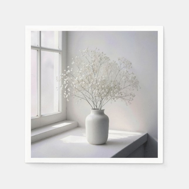 Servilleta De Papel Baby's Breath Bouquet In White Vase (Anverso)