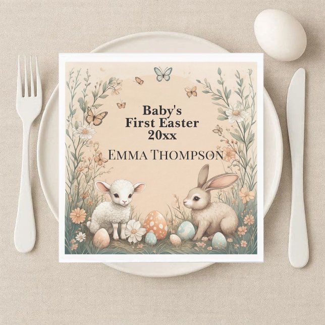 Servilleta De Papel Baby's First Easter Woodland Animals Bunny Lamb (Baby's First Easter Woodland Animals Bunny Lamb Napkins)