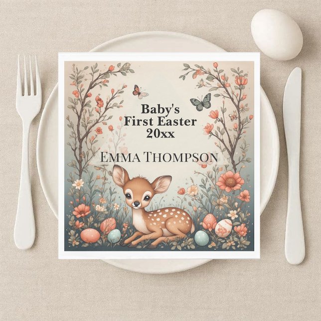 Servilleta De Papel Baby's First Easter Woodland Animals Deer Spring  (Baby's First Easter Woodland Animals Deer Spring Napkins)