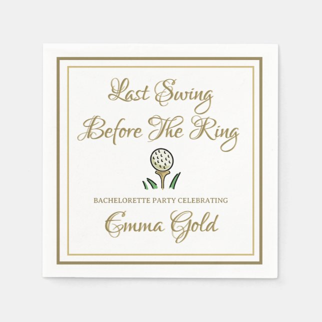 Servilleta De Papel Bachelorette Party Bridal Shower Golf Gold & White (Anverso)